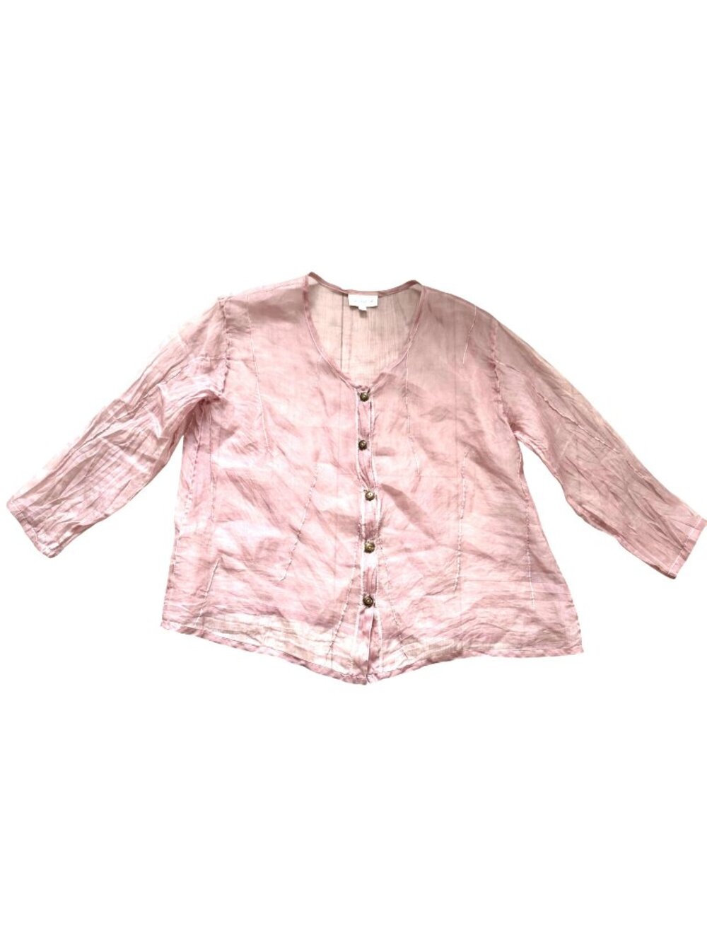 Cachaca Women's Shirt Top M Light Pink Sheer Mesh Button Down V-Neck Long Sleeve